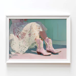 Pink Cowboy Boot Digital Print Retro Western Print Cowgirl Boots Painting Trendy Digital Prints Cowboy Painting Western Poster