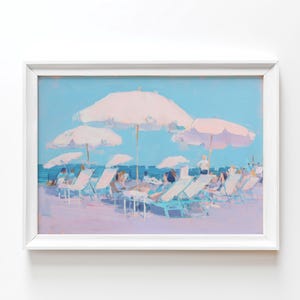 Blue Vintage Beach Print Abstract Coastal Painting Girly Apartment Decor Blue Printable Wall Art Retro Coastal Art Summer Prints