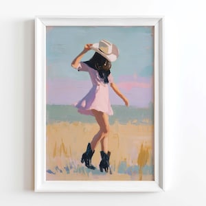 Cowgirl Art Print Girly Apartment Decor Preppy Dorm Room Wall Art Western Downloadable Print Cowgirl Boot Print Retro Western Poster