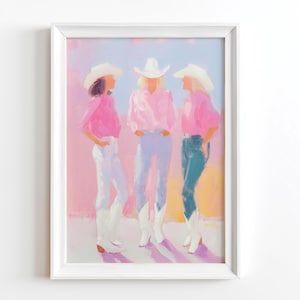 Preppy Pink Wall Art Painting - Cowgirls Hat Poster - Cowboy Boot Painting - Pink Vertical Print - Girly Room Decor - Trendy Printable Art