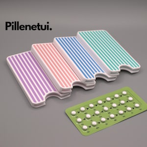 Pillenetui Antibabypille – Buntes Streifen-Design in Blau, Rosa, Lila und Türkis, praktischer Pillenhalter & Geschenkidee
