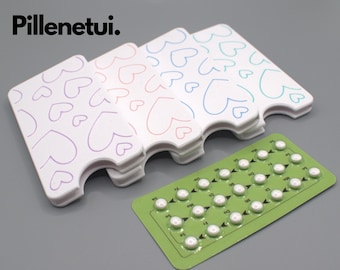 Portapillole per pillole anticoncezionali – Design a forma di cuore colorato in blu, rosa, viola e turchese, pratico portapillole e idea regalo