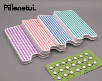 Portapillole per pillole anticoncezionali – Design a righe colorate in blu, rosa, viola e turchese, pratico portapillole e idea regalo