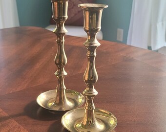 Vintage Hampton Brass 7.5" Candlesticks Set, Numbered, Made in India.  7.5 oz each. Classically elegant tapered candle holders