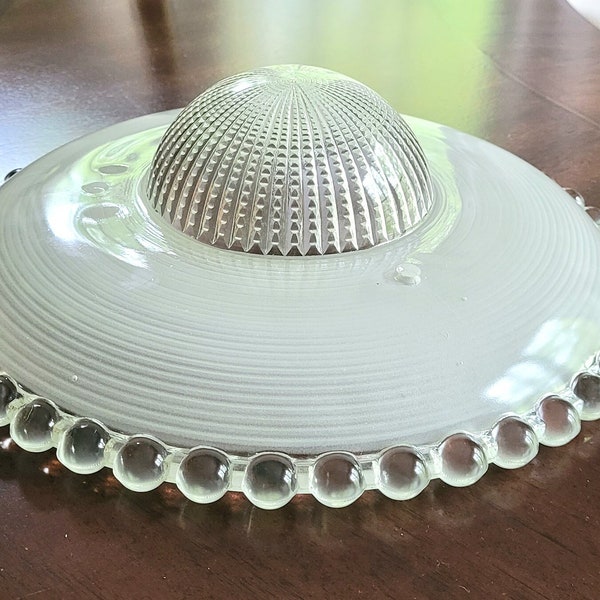 Art Deco/Mid-Century Vintage White-Frosted Boopie Glass 11" Ceiling Light Shade w/clear center, Flush or Semi-Flush mount 3 hole. Shade Only