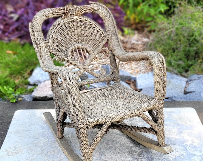 Antique Victorian? Child's Wicker Rocking Chair or Large Doll Rocker ...