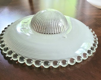 Art Deco/Mid-Century Vintage White-Frosted Boopie Glass 11" Ceiling Light Shade w/clear center, Flush or Semi-Flush mount 3 hole. Shade Only