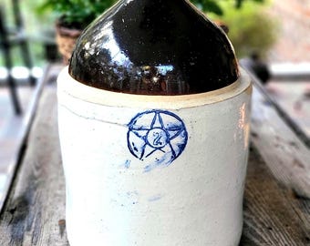 Star Pottery of Ohio (1892-1945) Vintage/Antique Stoneware 2-Gallon Primitive Crockery Jug. Very heavy and in nice condition. ~14&quot;×9&quot;