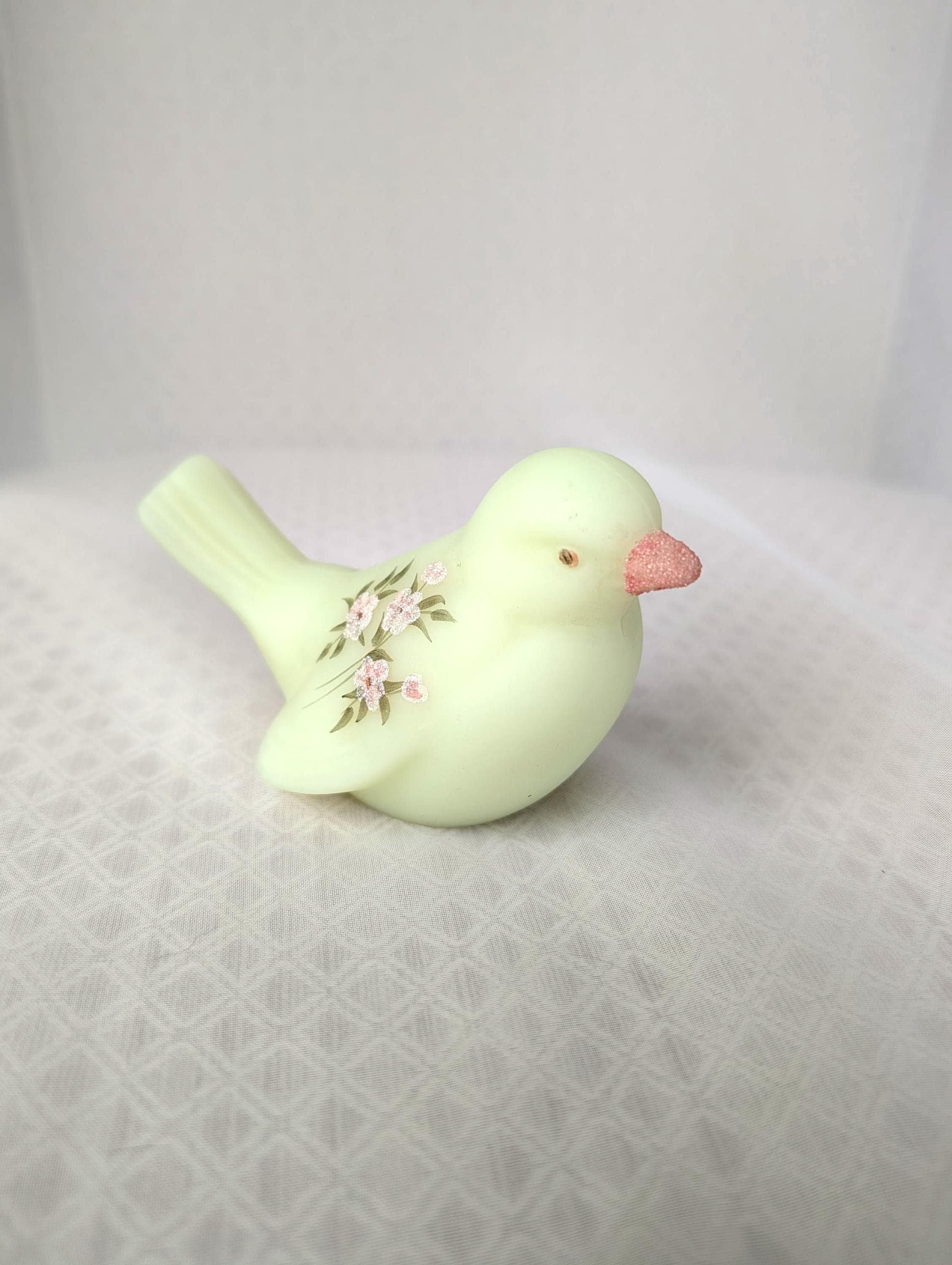 70年代製 フェントン ハピネスバード 花柄 カスタードガラス製 ウランガラス Uranium fenton bird - Etsy 日本