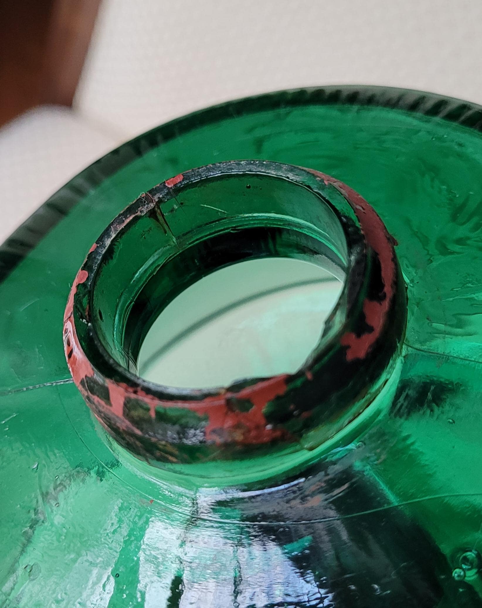 アンティークのエメラルドグリーンガラス製オイル/灯油パーラー