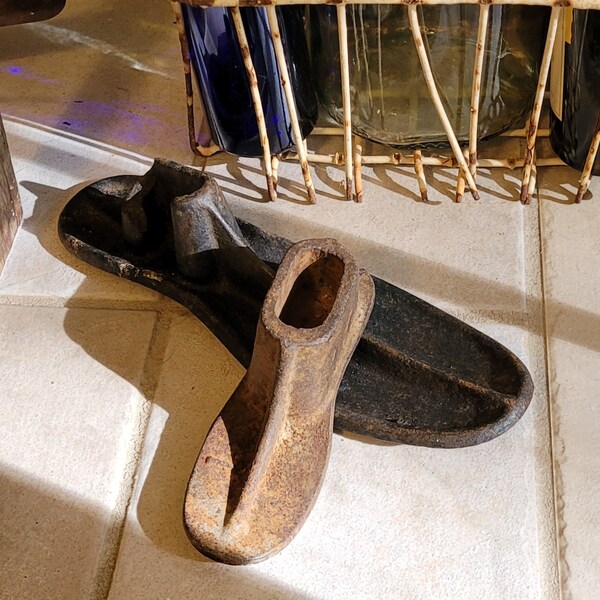 Pair of Cast Iron Cobblers' Shoe Molds, Child/Small and Adult/Large Size. Uncertain of age,  Vintage or antique? Unmarked primitive tools.