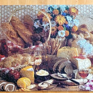 Vintage Springbok &quot;Eat, Drink, and Be Merry&quot; 500+ Piece Jigsaw Puzzle 18x23.5&quot; when complete. Food theme puzzle By Hallmark Cards, 1980&#39;s?