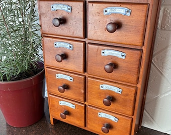 Antique Apothecary Spice Cabinet - Antique Wood Cabinet with 8 Drawers