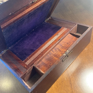 Antique Travel Desk - Writing Box from Late 1800s - Wooden Campaign Style Dest