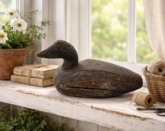 Señuelo de pato de madera primitivo - Figura de colimbo de bosque - Señuelo decorativo para cabañas o casas de campo
