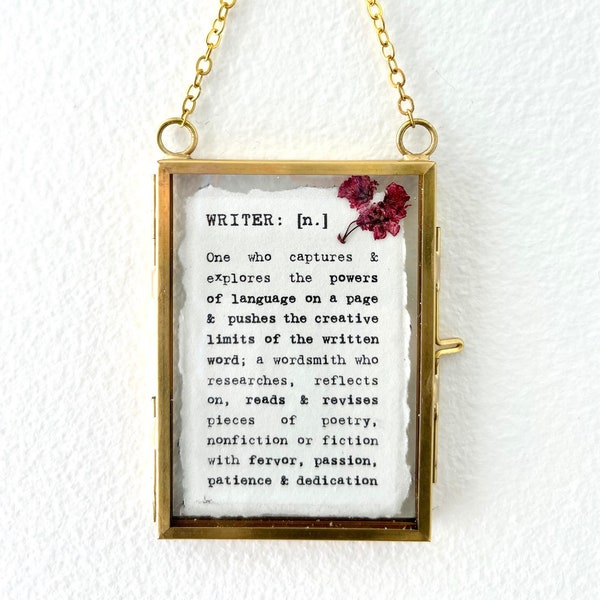 Writer | tiny typewriter print on 2x3 handmade cotton paper with 2.5x3.5 mini floating vertical frame, wall hanging accent décor, ornament