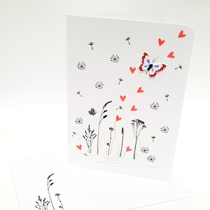 Carte de deuil / carte de condoléances / carte de condoléances avec enveloppe (T5) / pour enfant / sincères condoléances / papillon / pissenlit / deuil avec cœur