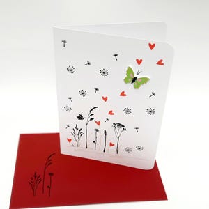 Carte de deuil / carte de condoléances / carte de sympathie avec enveloppe (T1) / pour enfant / sincères condoléances / papillon / pissenlit / cœur