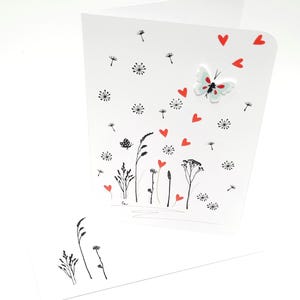 Carte de deuil / carte de condoléances / carte de sympathie avec enveloppe (T2) / pour enfant / sincères condoléances / papillon / pissenlit / cœur