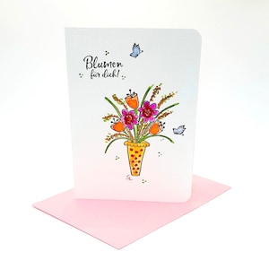 Verjaardagskaart/wenskaart met envelop (p. 34)/waterverfkleurige stempelafdruk/bloemenkaart/felicitatiekaart/briefpapier/origineel