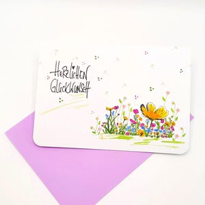 Biglietto di compleanno/biglietto di auguri con busta (S 16D)/stampa con timbro colorato ad acquerello/biglietto floreale/biglietto di congratulazioni/cancelleria/originale