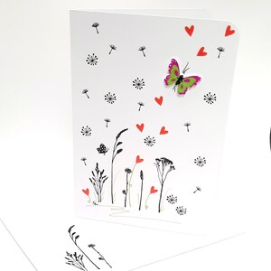 Rouwkaart / condoleancekaart / medelevenkaart met envelop (T6) / voor kind / oprechte deelneming / vlinder / paardenbloem / hart
