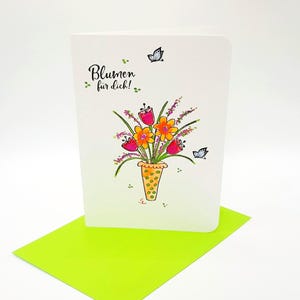 Verjaardagskaart/wenskaart met envelop (S 16B)/waterverfkleurige stempelafdruk/bloemenkaart/felicitatiekaart/briefpapier/origineel