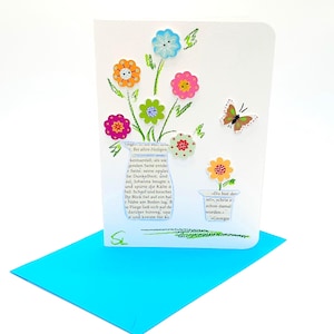 Carte d'anniversaire/Carte de félicitations (K 4) / Carte de félicitations / Pages de livre / Aquarelle colorée / Carte de fleurs / Carte de vœux / Papeterie / Original