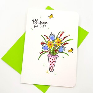 Verjaardagskaart/wenskaart met envelop (S 15C)/waterverfkleurige stempelafdruk/bloemenkaart/felicitatiekaart/briefpapier/origineel