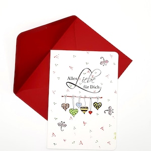 Verjaardagskaart/Gefeliciteerdkaart met envelop (S 27B) / Aquarelkleurige stempelafdruk / Hartkaart/Gefeliciteerdkaart/Briefpapier/Origineel