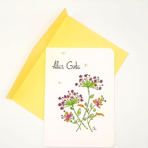 Cartão de aniversário/cartão de parabéns com envelope (S 21A)/carimbo colorido em aquarela/cartão de flores/cartão de parabéns/papelaria/original