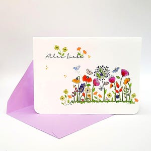 Geburtstagskarte/Glückwunschkarte mit Umschlag (S 24A) /Aquarell colorierter Stempeldruck/Blumenkarte/ Gratulationskarte/ Papeterie/Original