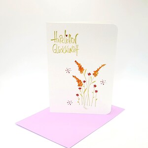 Verjaardagskaart/wenskaart met envelop (S 3A)/waterverfkleurige stempelafdruk/bloemenkaart/felicitatiekaart/briefpapier/origineel