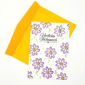 Biglietto di compleanno/biglietto di auguri con busta (S 2A)/stampa con timbro colorato ad acquerello/biglietto floreale/biglietto di congratulazioni/cancelleria/originale