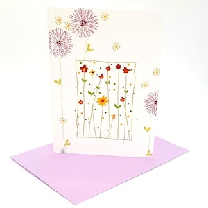 Verjaardagskaart / wenskaart met envelop (S 29B) / aquarelkleurige stempelafdruk / bloemenkaart / wenskaart / briefpapier / origineel