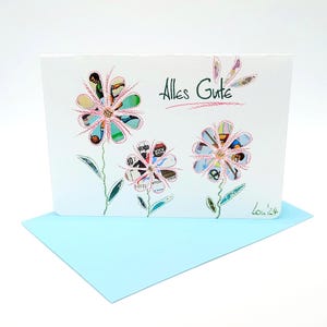 Verjaardagskaart/wenskaart met envelop (B 1) / postzegels / aquarelkleurig / bloemenkaart / felicitatiekaart / briefpapier / origineel