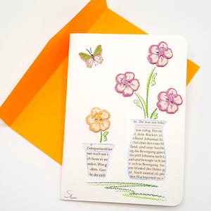 Carte d'anniversaire/Carte de félicitations (K 1) / Carte de félicitations / Pages de livre / Aquarelle colorée / Carte de fleurs / Carte de vœux / Papeterie / Original