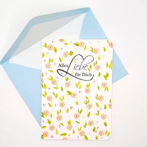 Verjaardagskaart/wenskaart met envelop (S 19C)/waterverfkleurige stempelafdruk/bloemenkaart/felicitatiekaart/briefpapier/origineel