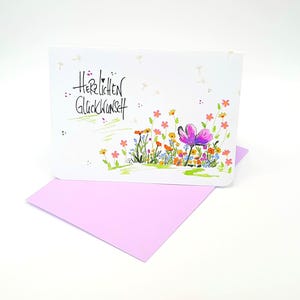 Tarjeta de cumpleaños/tarjeta de felicitación con sobre (S 1A)/impresión de sello de color acuarela/tarjeta de flores/tarjeta de felicitación/papelería/original