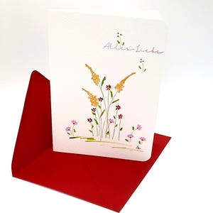 Geburtstagskarte/Glückwunschkarte mit Umschlag (S 25A) /Aquarell colorierter Stempeldruck/Blumenkarte/ Gratulationskarte/ Papeterie/Original