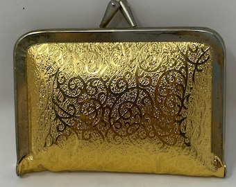 Vintage 1950S Traveling Sewing Kit Gold Purse with Accessories