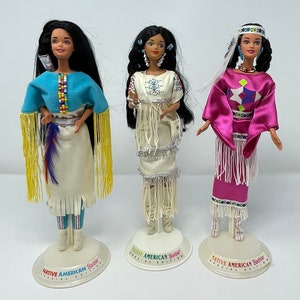 Three Vintage Native American Barbie Dolls of the World Collection Mattel - 1990s - Model #1753, #12699, #11609