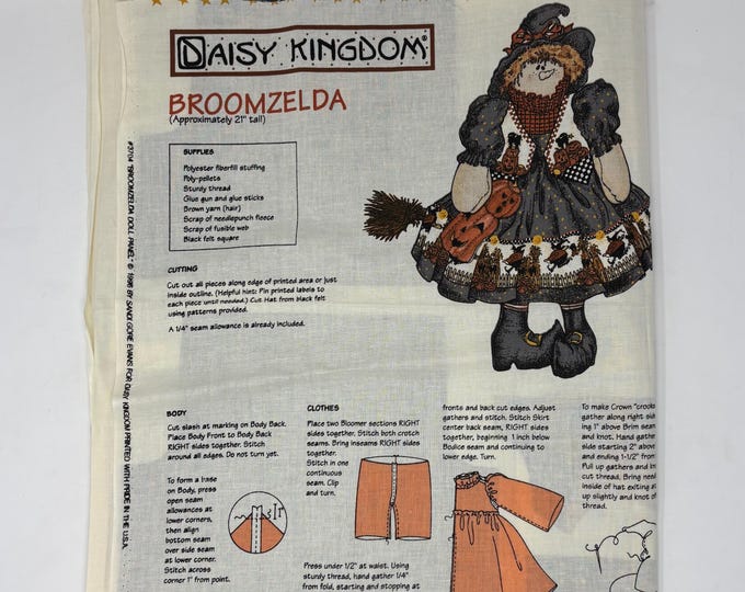 Vintage Daisy Kingdom BROOMZELDA Halloween Witch Doll Stuffy Panel