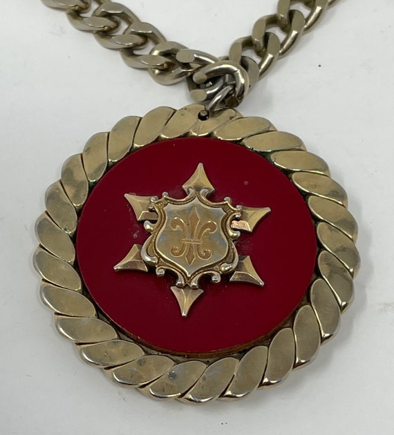Vintage Heavy Brass Medallion Necklace Shield Her… - image 3