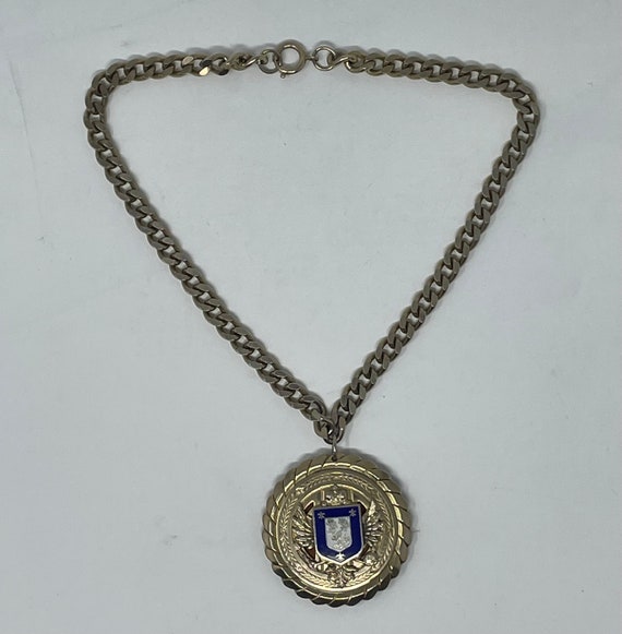 Vintage Heavy Brass Medallion Necklace Shield Her… - image 1