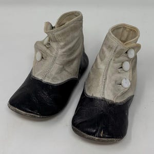 Vintage Antique Leather Baby/Toddler Spats Shoes - Victorian 2-Tone Black and White Side Button