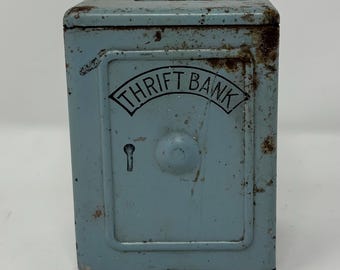 Vintage Powder Blue Thrift Safe Metal Coin Bank
