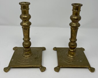 Antique Brass Lion Claw Foot Candle Holders - Set of 2 - Hong Kong - 1970s