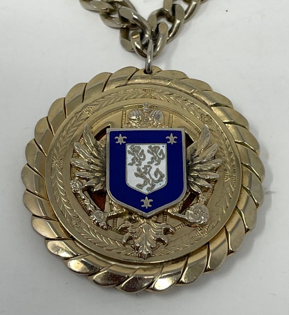 Vintage Heavy Brass Medallion Necklace Shield Her… - image 2