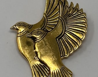 Vintage Laurel Burch "TURTLE DOVES" Gold Enamel Designer Brooch Pin - 1980s